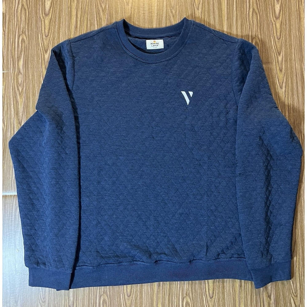 Marine Layer Sweatshirt Mens XL Blue Crewneck Quilted Pullover Outdoors Adult